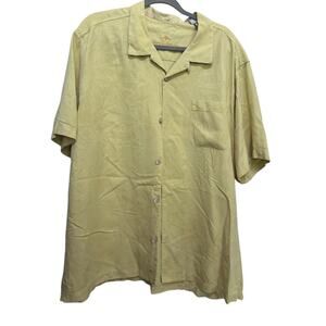 Tommy Bahama Men's Yellow 100% Silk Short Sleeve Button Down Shirt Size 2XL